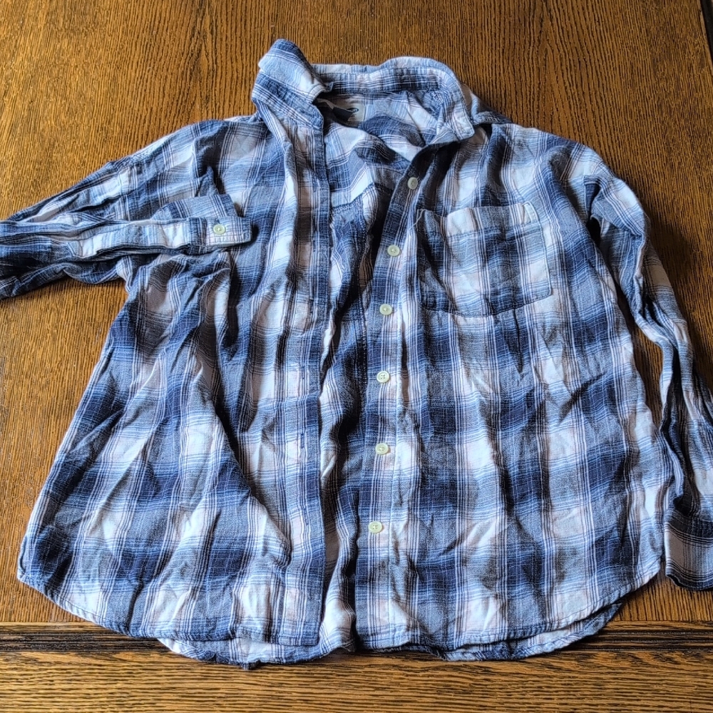 Old Navy Kids Blue and White Plaid Button Down Shirt